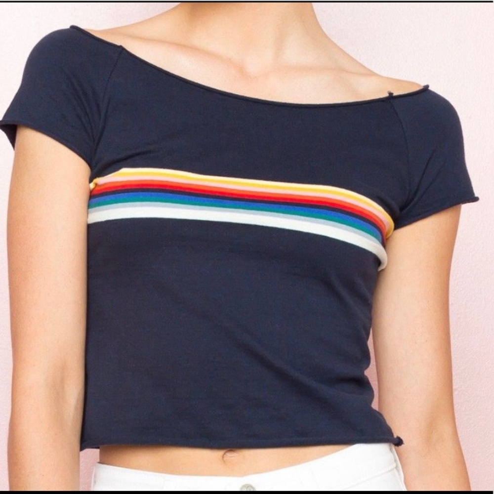 Brandy Melville Navy/ Rainbow Off the Shoulder Top